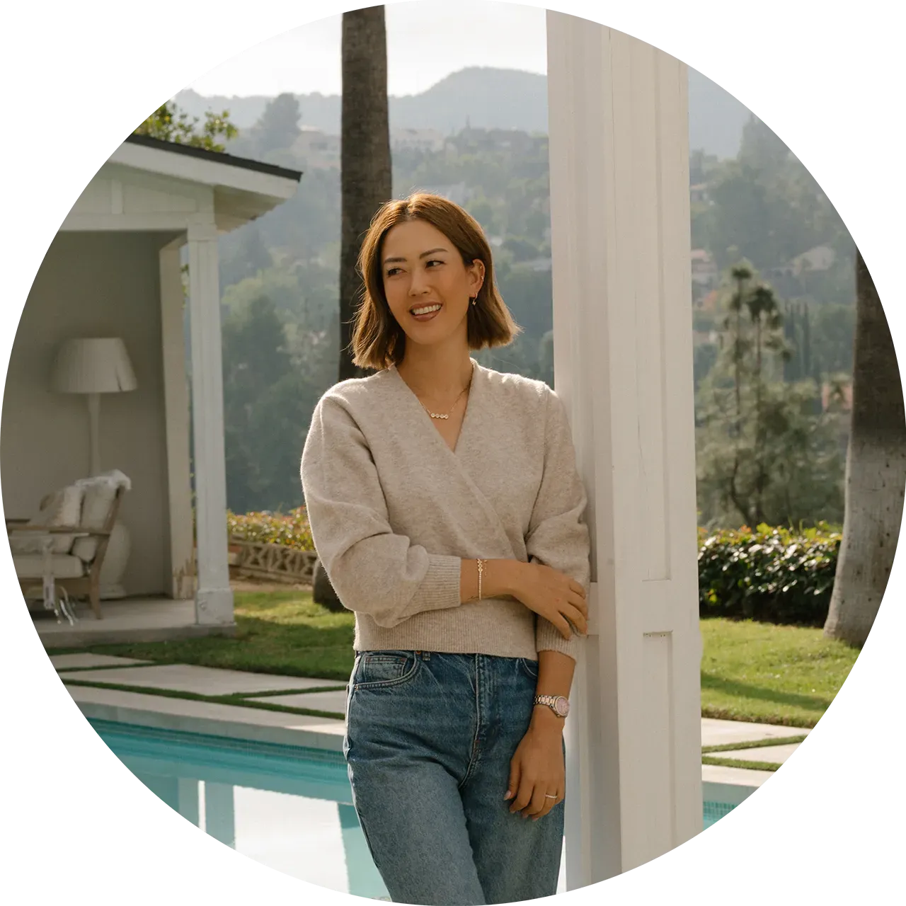 Michelle Wie West at home showing Wove's Jewelry