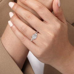 14K White Gold Emerald Cut Three Stone Diamond Engagement Ring thumbnail 1