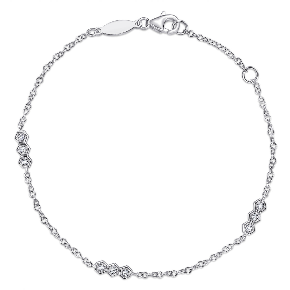 14k White Gold Hexagonal Diamond Stations Tennis Bracelet - View 1