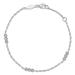 14k White Gold Hexagonal Diamond Stations Tennis Bracelet thumbnail 1