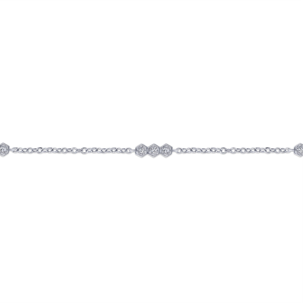 14k White Gold Hexagonal Diamond Stations Tennis Bracelet - View 2