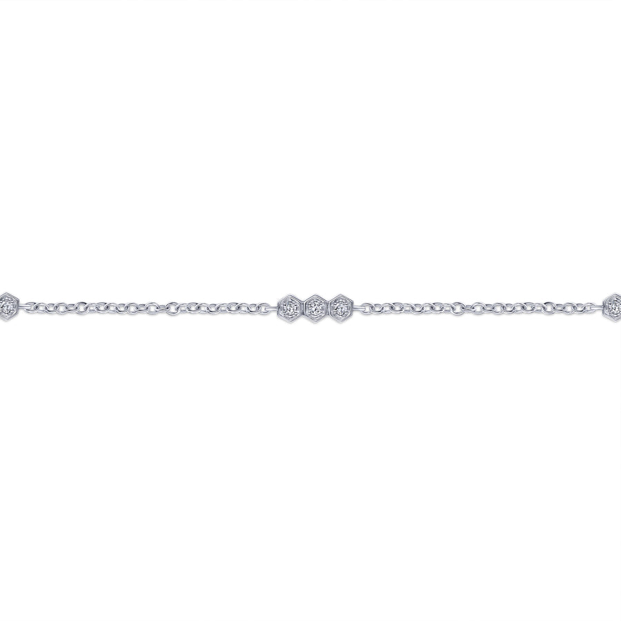14k White Gold Hexagonal Diamond Stations Tennis Bracelet