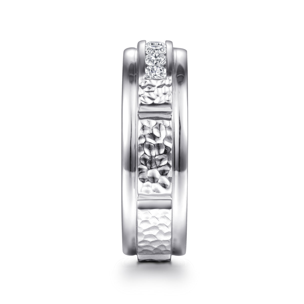 14K White Gold Diamond Men's Wedding Ring in Sand Blast Finish - View 4