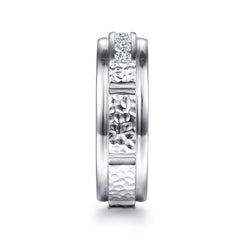 14K White Gold Diamond Men's Wedding Ring in Sand Blast Finish thumbnail 4