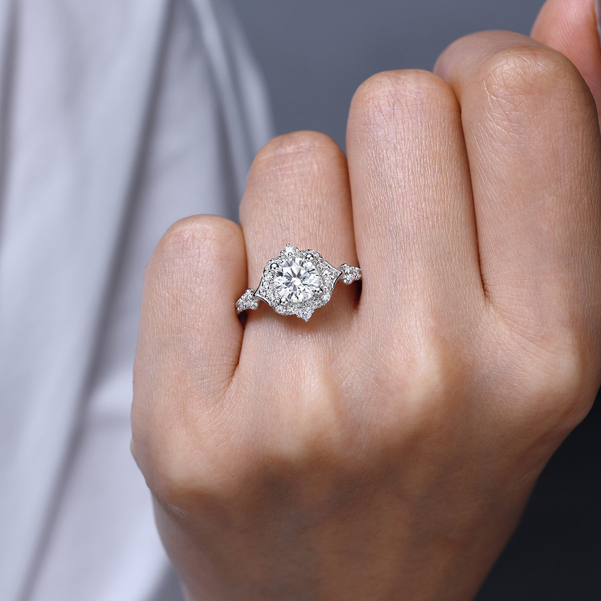 Victorian Round Halo Diamond Engagement Ring - 0.34 CTW - View 6