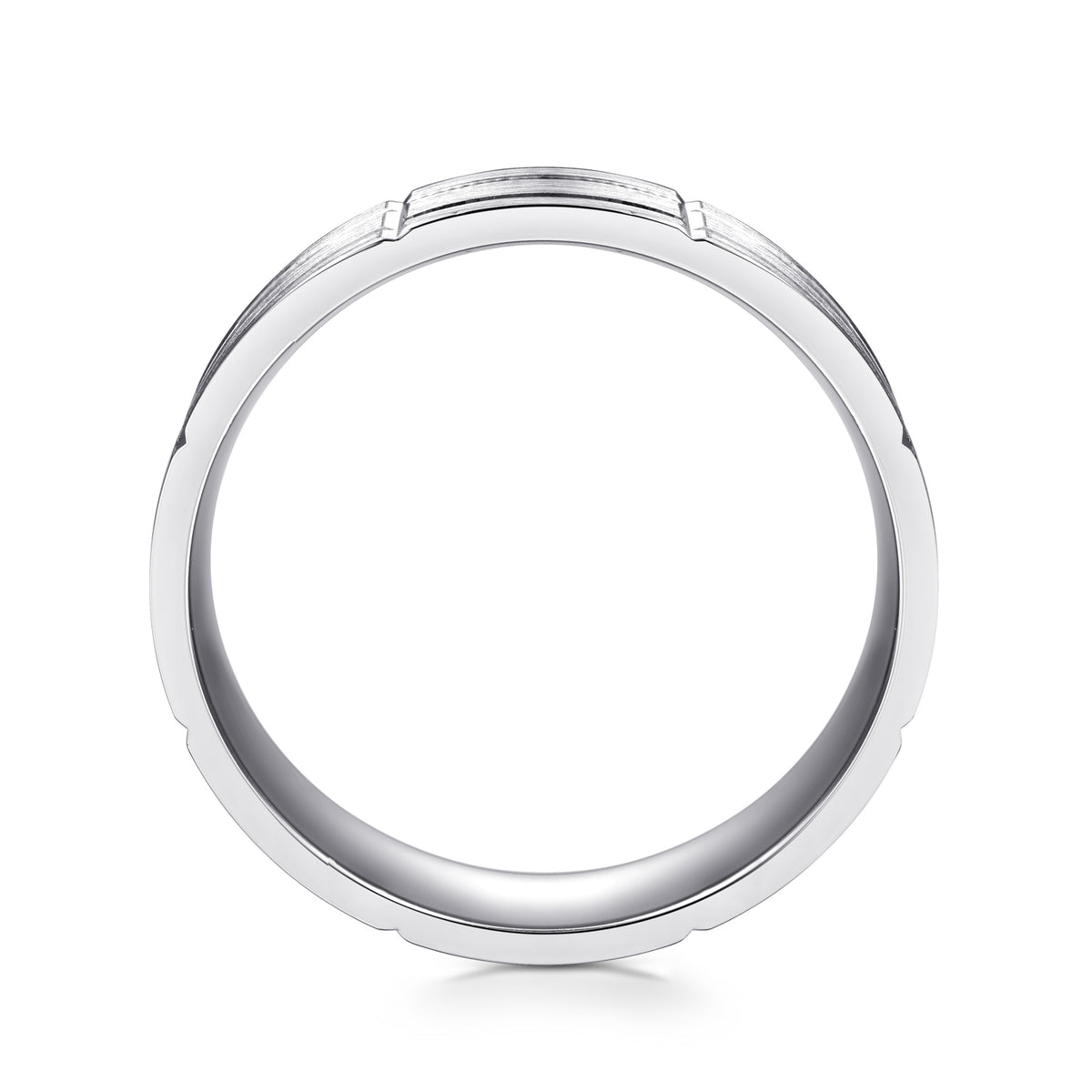 14K White Gold 6mm Checkerboard Pattern Men's Wedding Band in Satin Finish - View 2