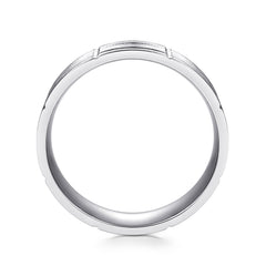 14K White Gold 6mm Checkerboard Pattern Men's Wedding Band in Satin Finish thumbnail 2
