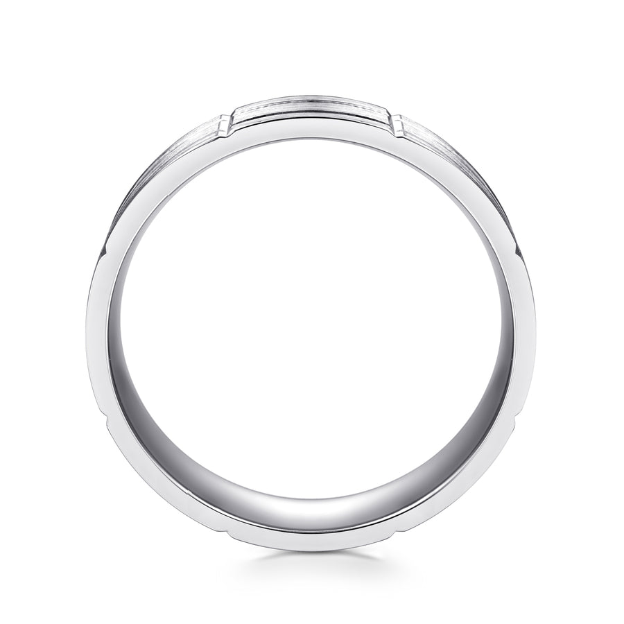 14K White Gold 6mm Checkerboard Pattern Men's Wedding Band in Satin Finish