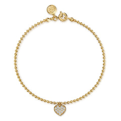 Charm Bracelet Heart 14K Yellow Gold White Sapphire thumbnail 1