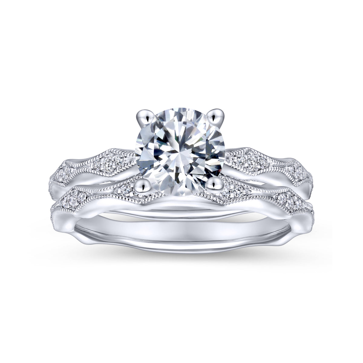 14K White Gold Matching Wedding Band - View 4