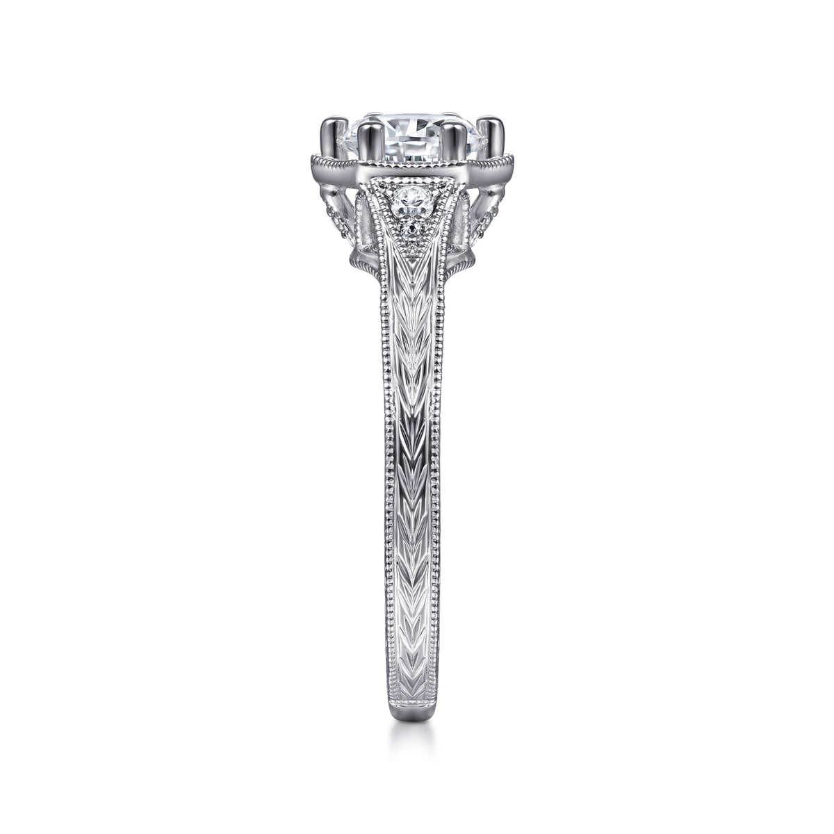 Vintage Inspired 14K Gold 6 Prong Round Diamond Engagement Ring - View 6