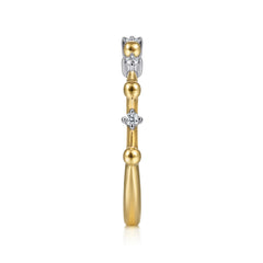 14K Yellow Gold Beaded and Diamond Station Alternating Ring thumbnail 4