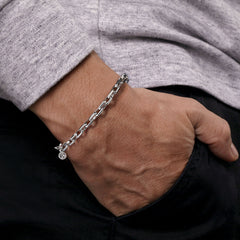 5.50mm 925 Sterling Silver Men's Solid Faceted Link Chain Bracelet thumbnail 3