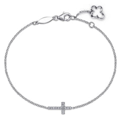 14K White Gold Diamond Cross Bracelet thumbnail 1