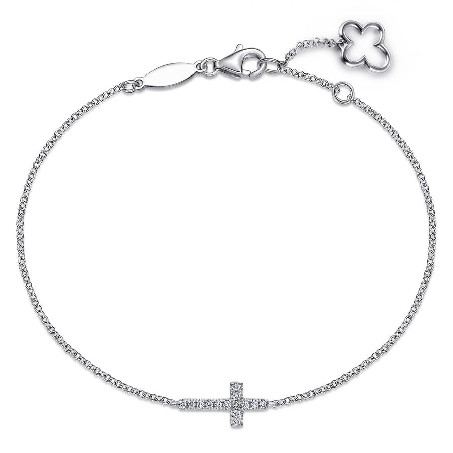 14K White Gold Diamond Cross Bracelet