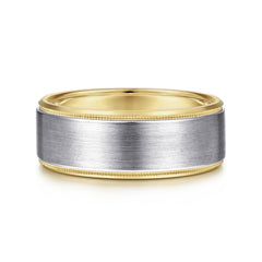 14K White-Yellow Gold 8mm Two Tone Beveled Edge Men's Wedding Band in Satin Finish thumbnail 1