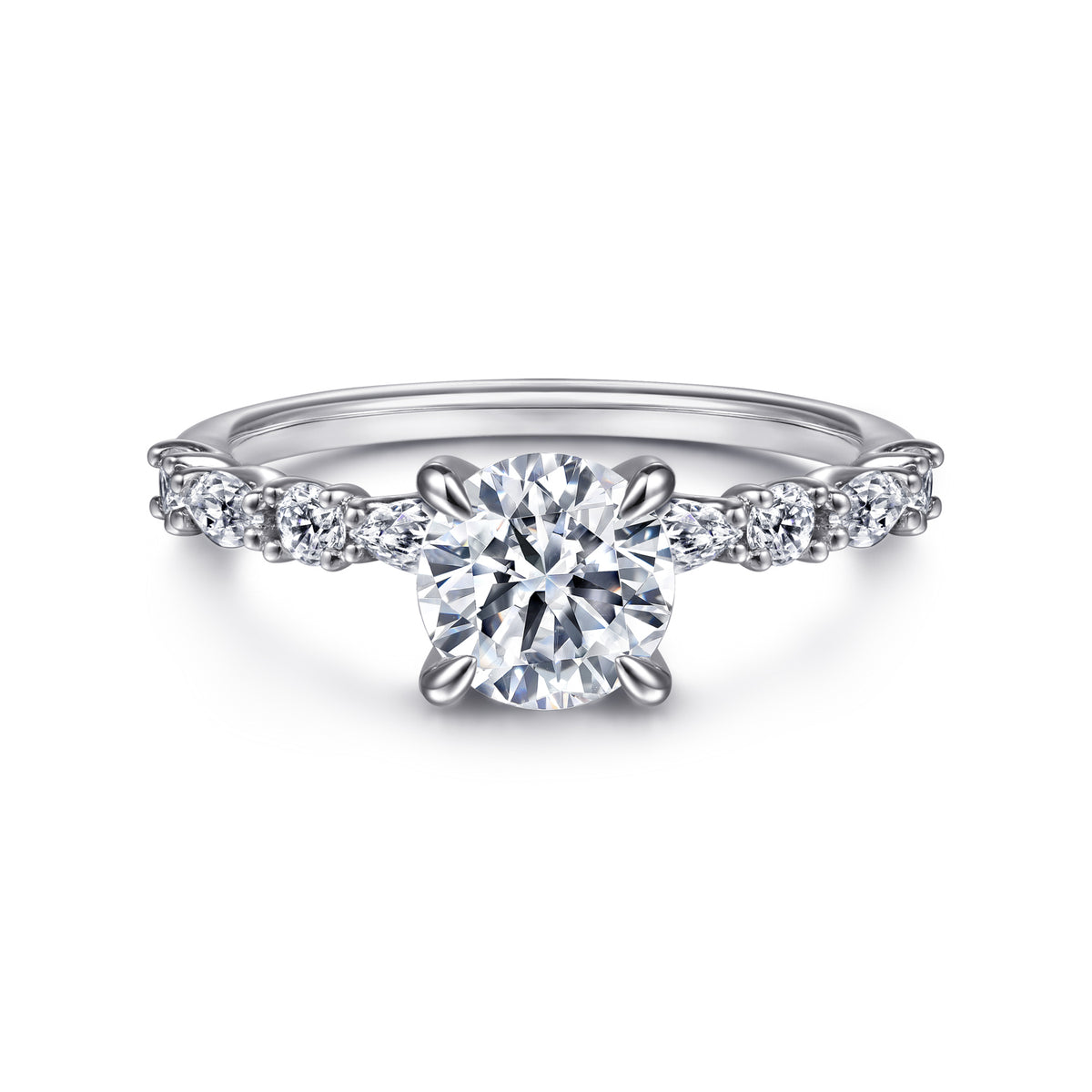 Contemporary 14K Gold Round Diamond Engagement Ring - 0.46 CTW - View 1