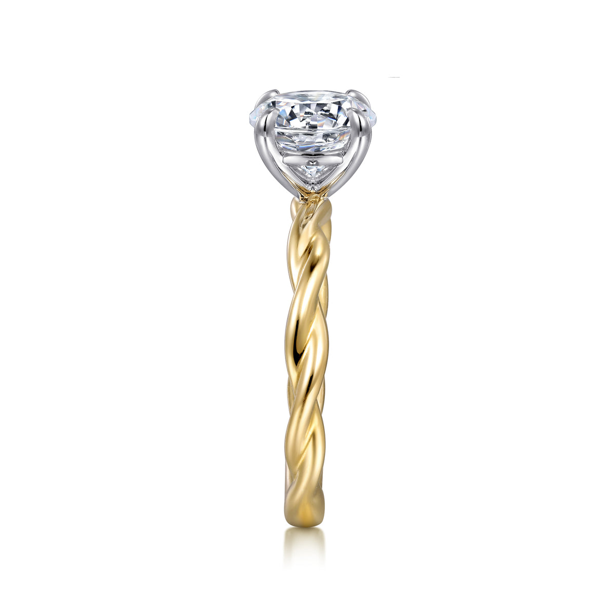 14K White-Yellow Gold Twisted Round Diamond Engagement Ring - View 5