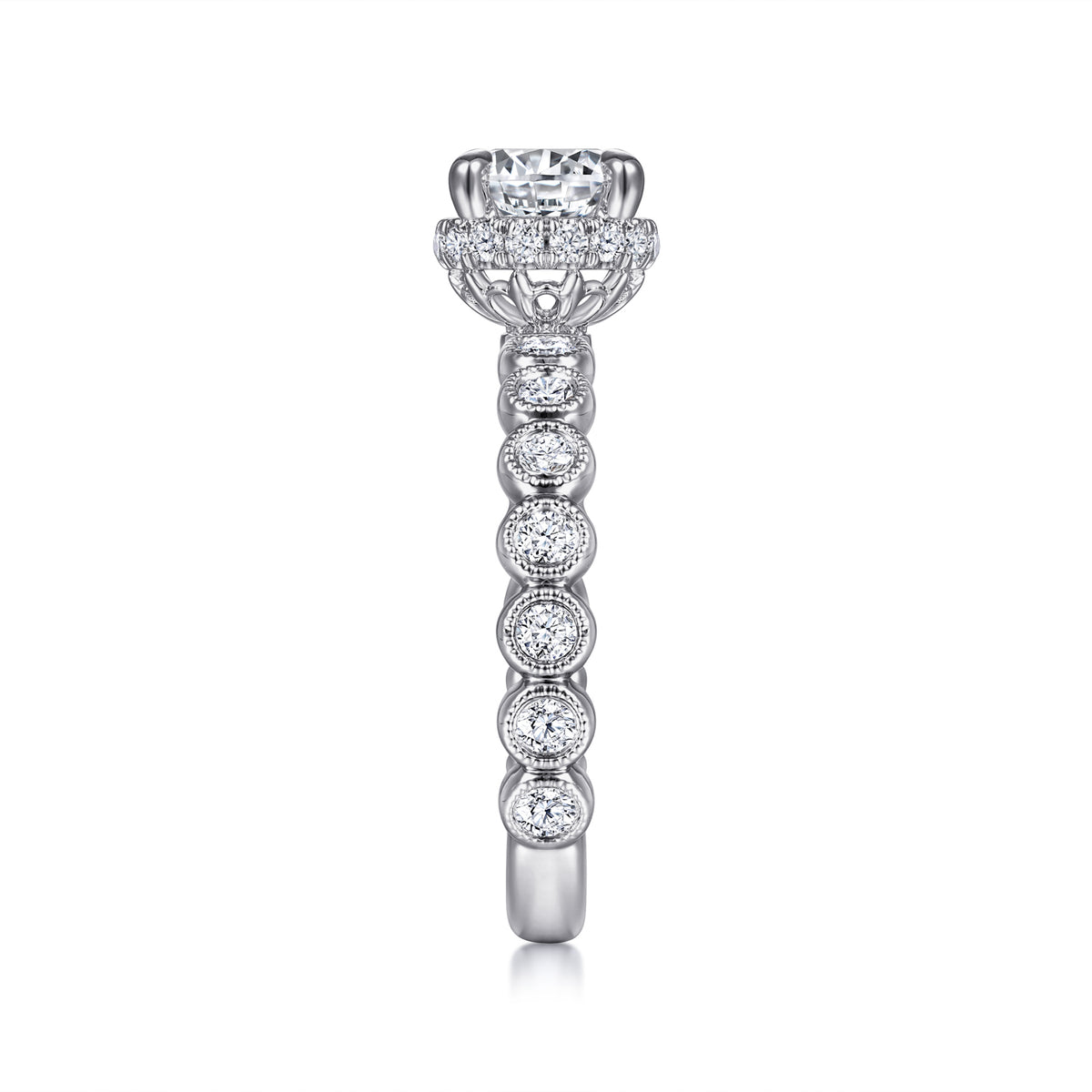 Vintage Inspired 14K White Gold Round Diamond Engagement Ring - View 6