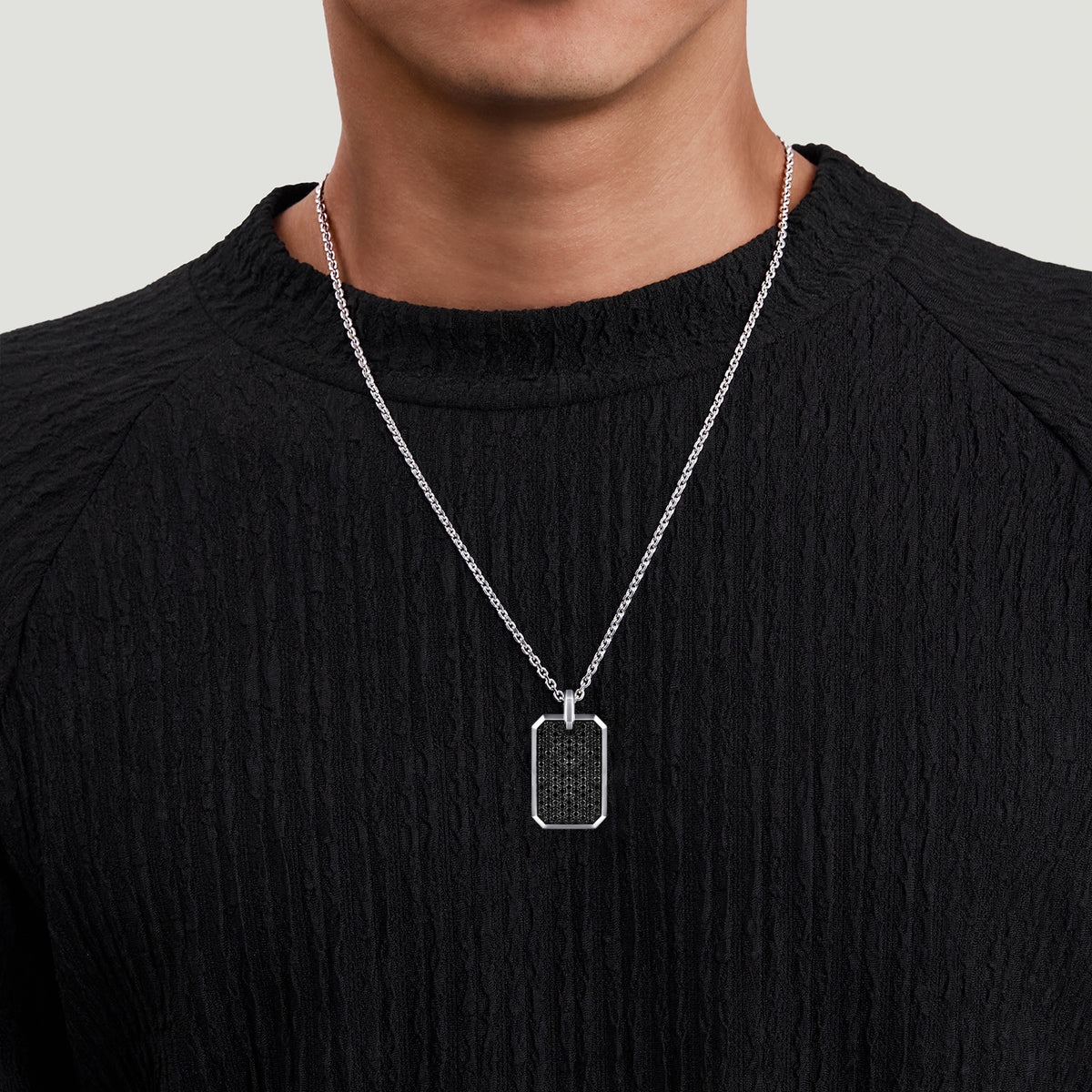 22 Inch 925 Sterling Silver Black Spinel Dog Tag Pendant Necklace - View 3