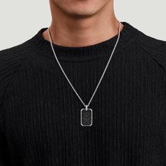 22 Inch 925 Sterling Silver Black Spinel Dog Tag Pendant Necklace thumbnail 3