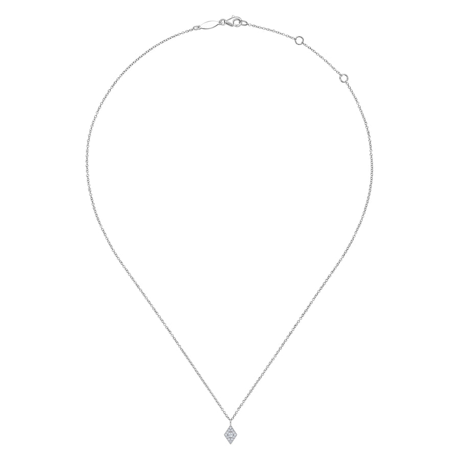14K White Gold Pavé Diamond Pendant Necklace