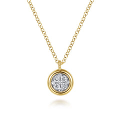 14K Yellow-White Gold Round Pavé Diamond Cluster Pendant Necklace with Bezel Frame thumbnail 1