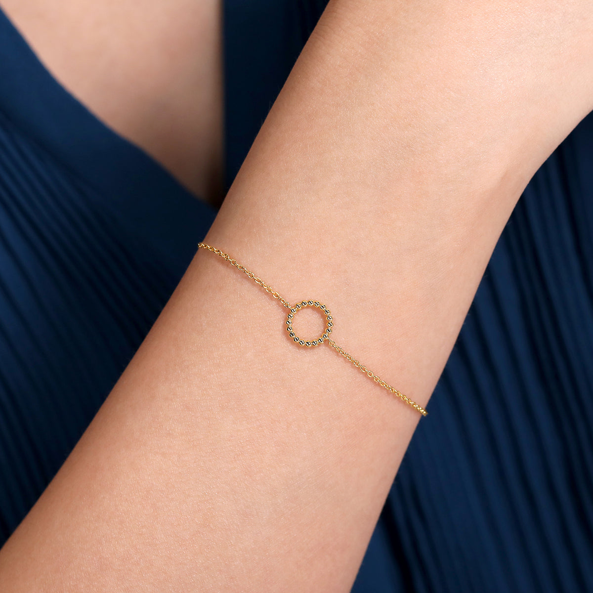 14K Yellow Gold Beaded Circle Chain Bracelet - View 3
