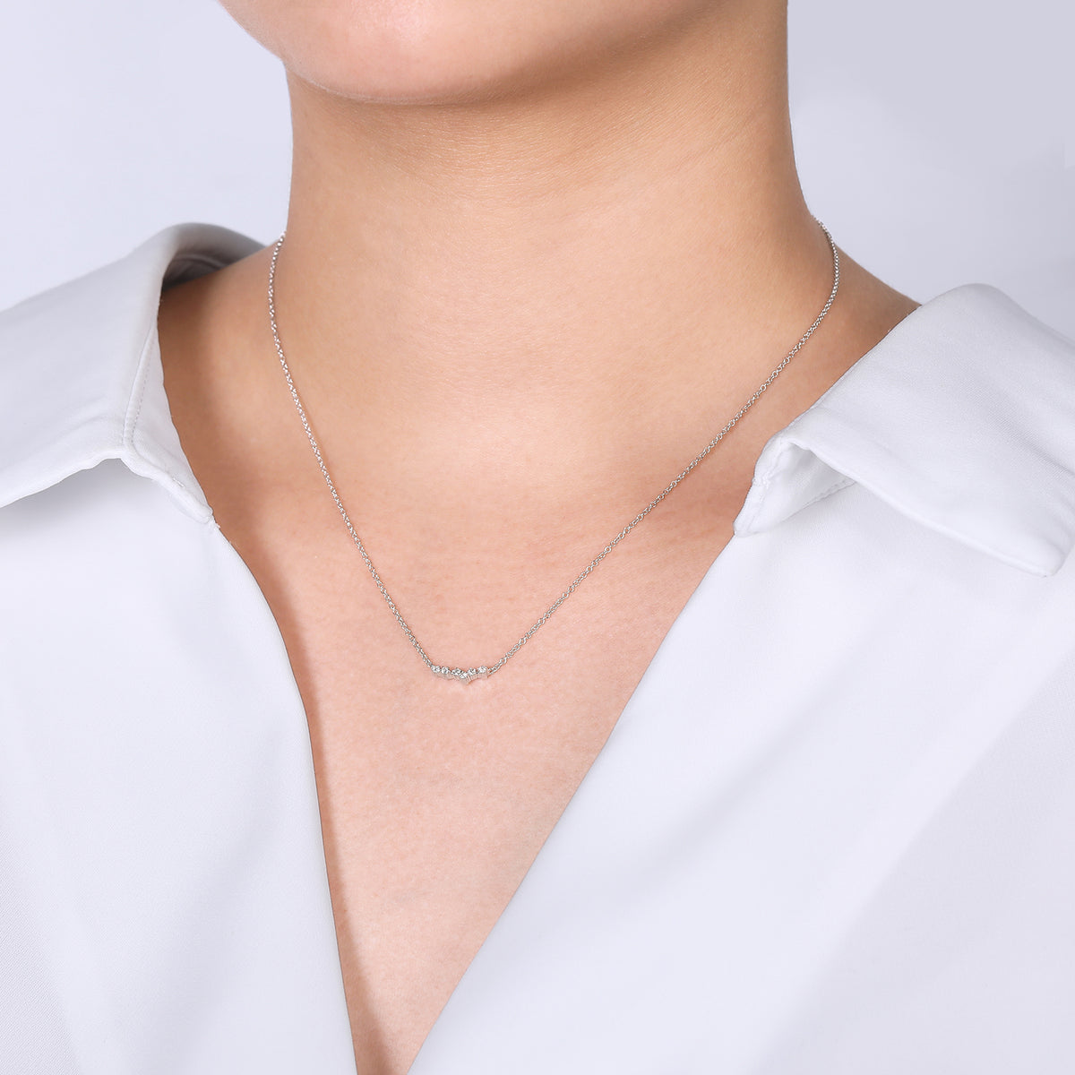14K White Gold Diamond Constellation Bar Necklace - View 3