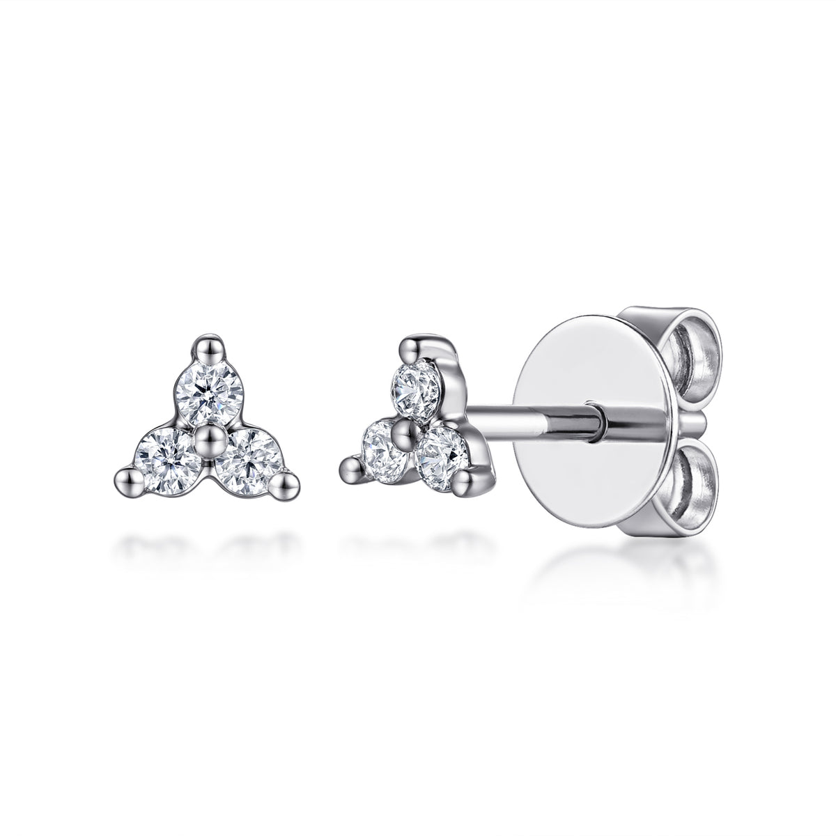 14K White Gold Three Diamond Cluster Stud Earrings - View 1