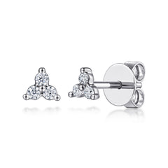14K White Gold Three Diamond Cluster Stud Earrings thumbnail 1