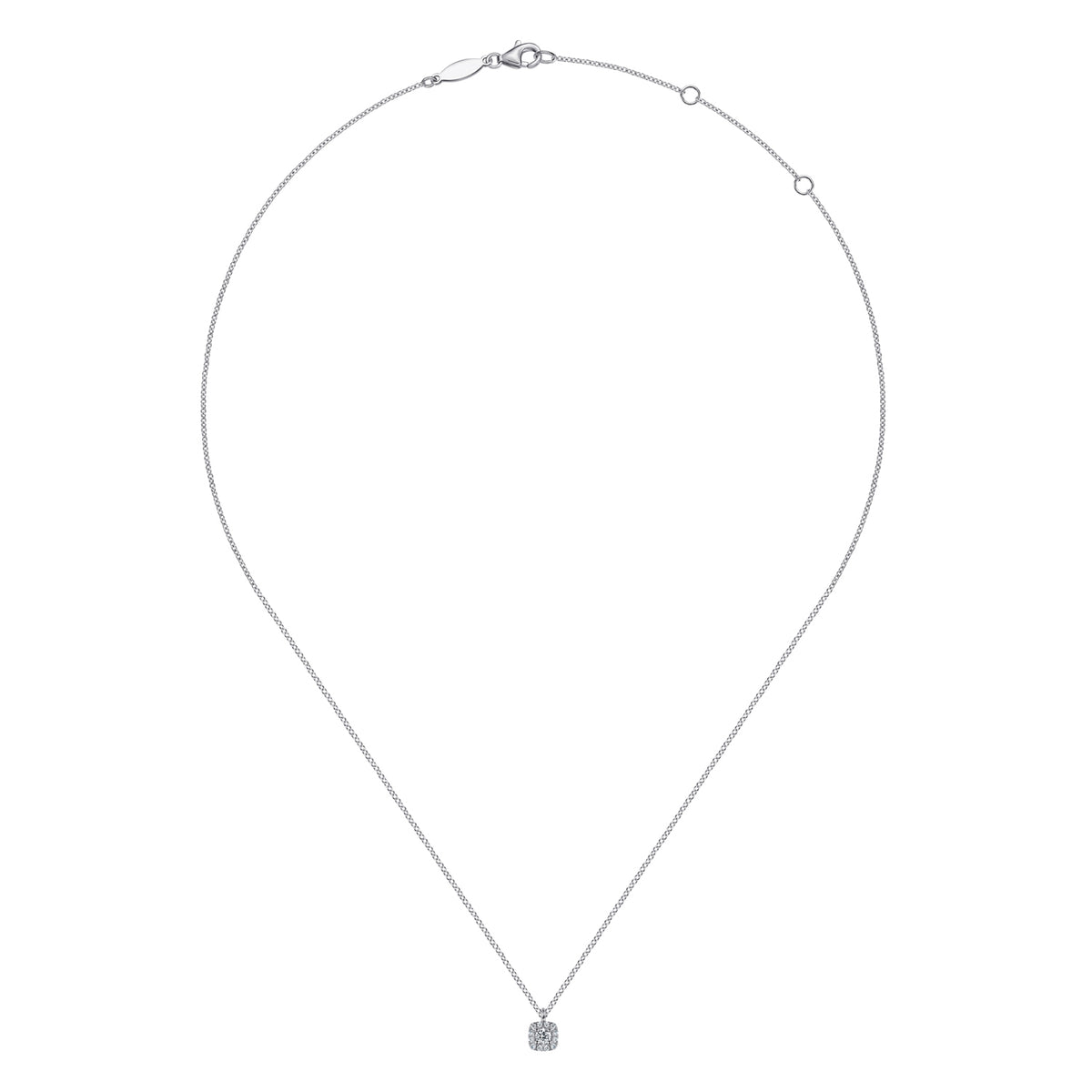 14K White Gold Cushion Halo Round Diamond Pendant Necklace - View 2