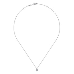 14K White Gold Cushion Halo Round Diamond Pendant Necklace thumbnail 2