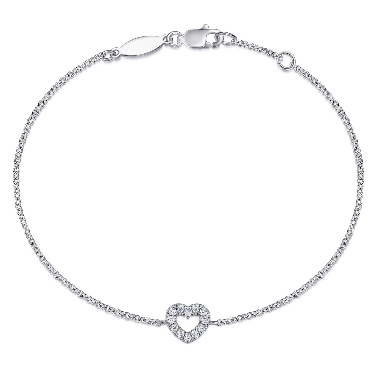 14K White Gold Chain Bracelet with Pavé Diamond Heart - View 1