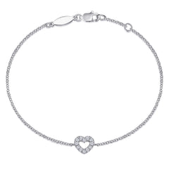 14K White Gold Chain Bracelet with Pavé Diamond Heart thumbnail 1