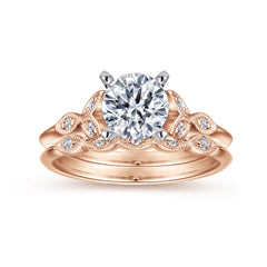Vintage Inspired 14K White-Rose Gold Split Shank Round Diamond Engagement Ring thumbnail 4