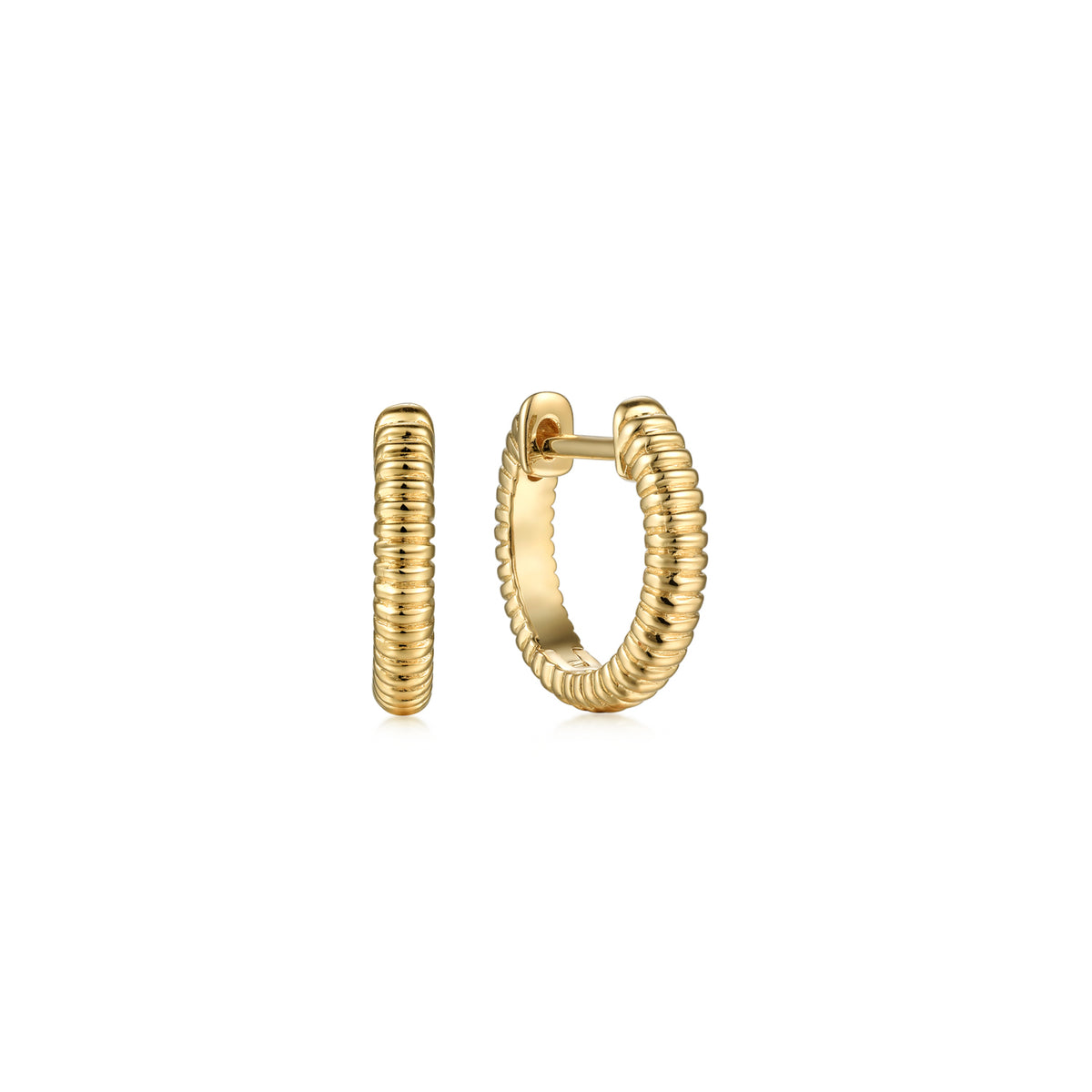 14K Yellow Gold Textured Huggies - View 1