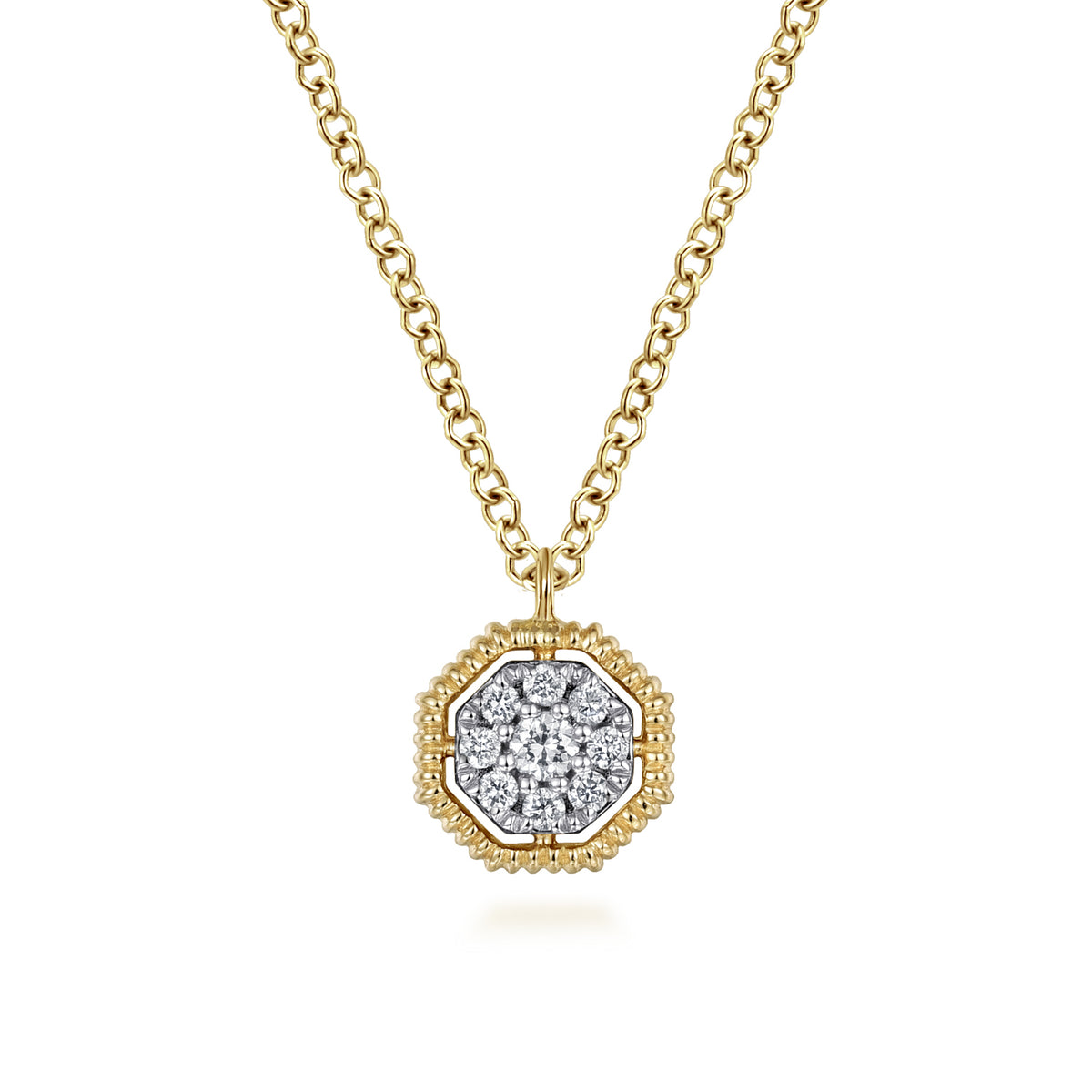 14K Yellow Gold Octagonal Pavé Diamond Pendant Necklace - View 1