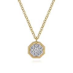 14K Yellow Gold Octagonal Pavé Diamond Pendant Necklace thumbnail 1