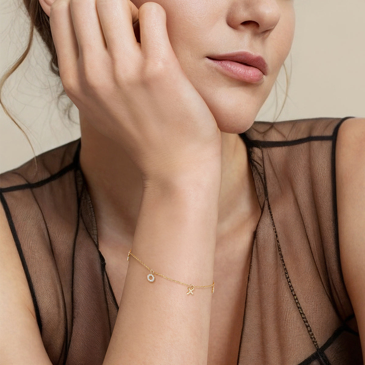 14K Yellow Gold Diamond XOXO Bracelet - View 3