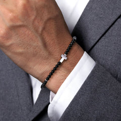 925 Sterling Silver Onyx Beads Cross Bracelet thumbnail 3