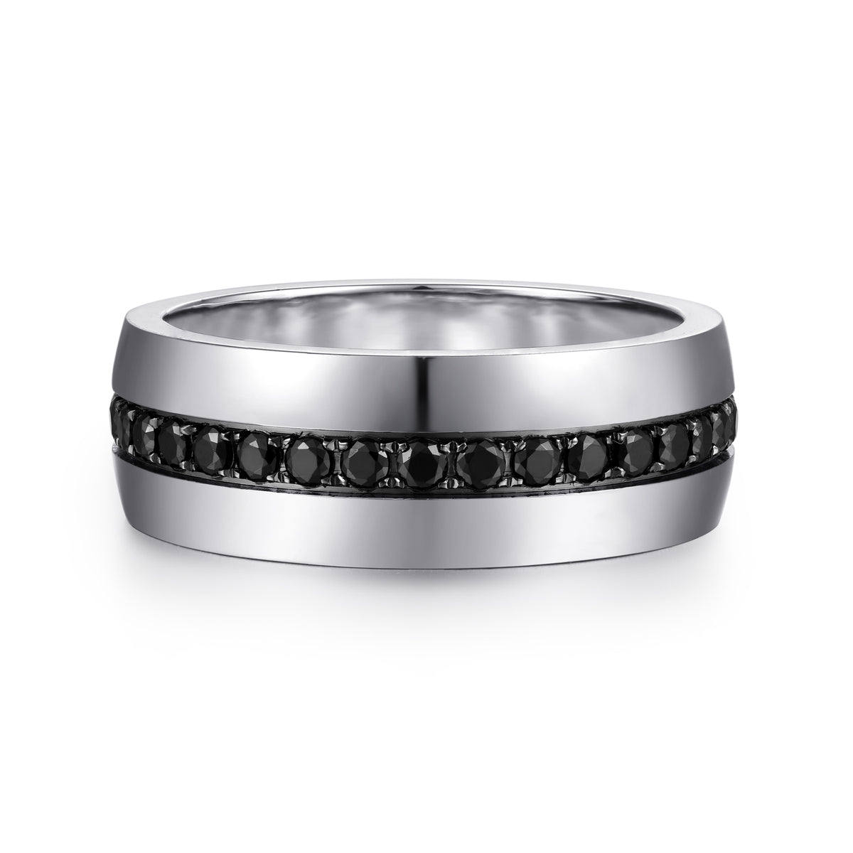 14K White Gold and Black Diamond Men's Band in High Polished Finish - View 1
