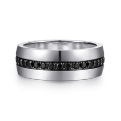 14K White Gold and Black Diamond Men's Band in High Polished Finish thumbnail 1