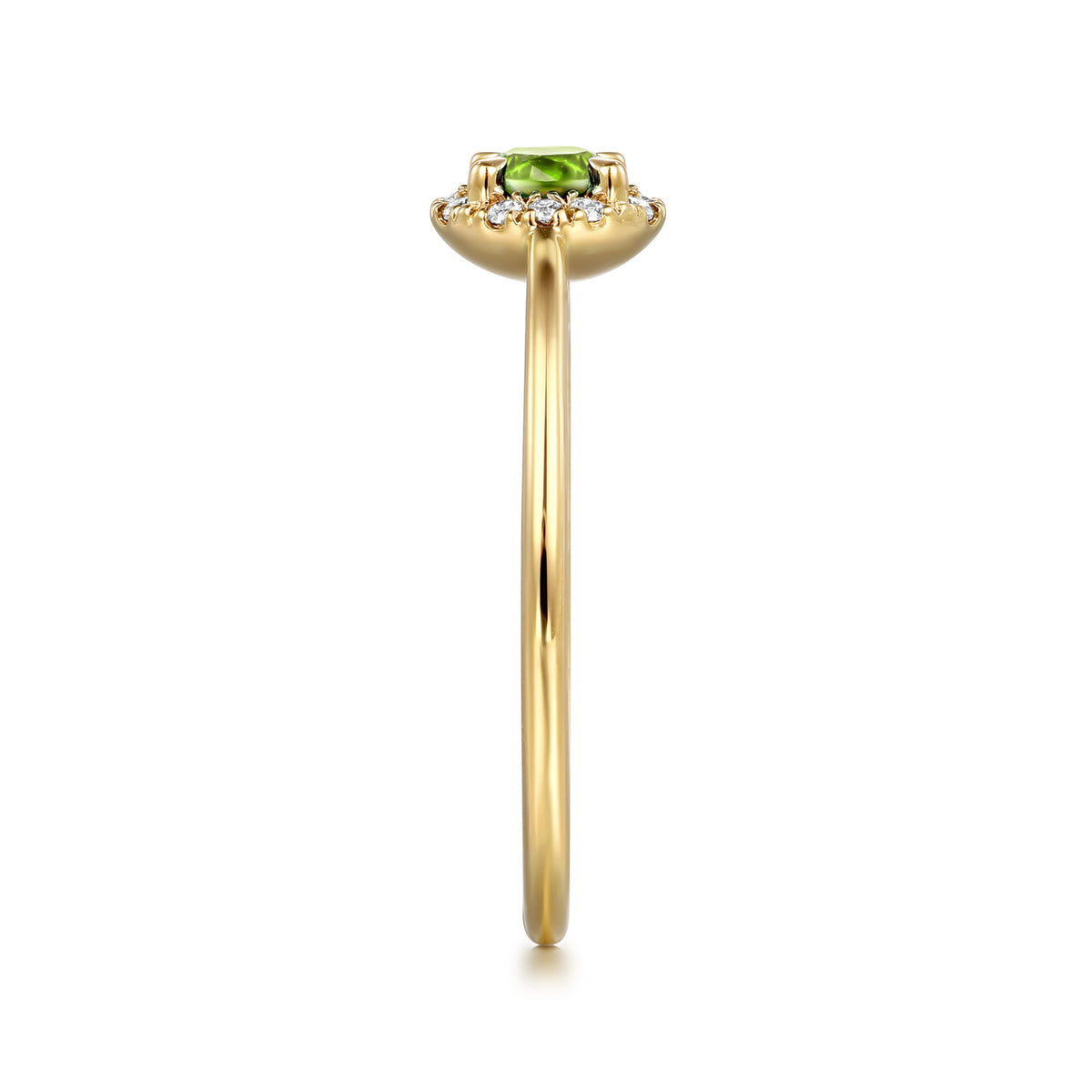 14K Yellow Gold Peridot and Diamond Halo Promise Ring - View 4
