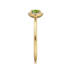 14K Yellow Gold Peridot and Diamond Halo Promise Ring thumbnail 4