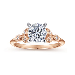 Vintage Inspired 14K White-Rose Gold Split Shank Round Diamond Engagement Ring thumbnail 5