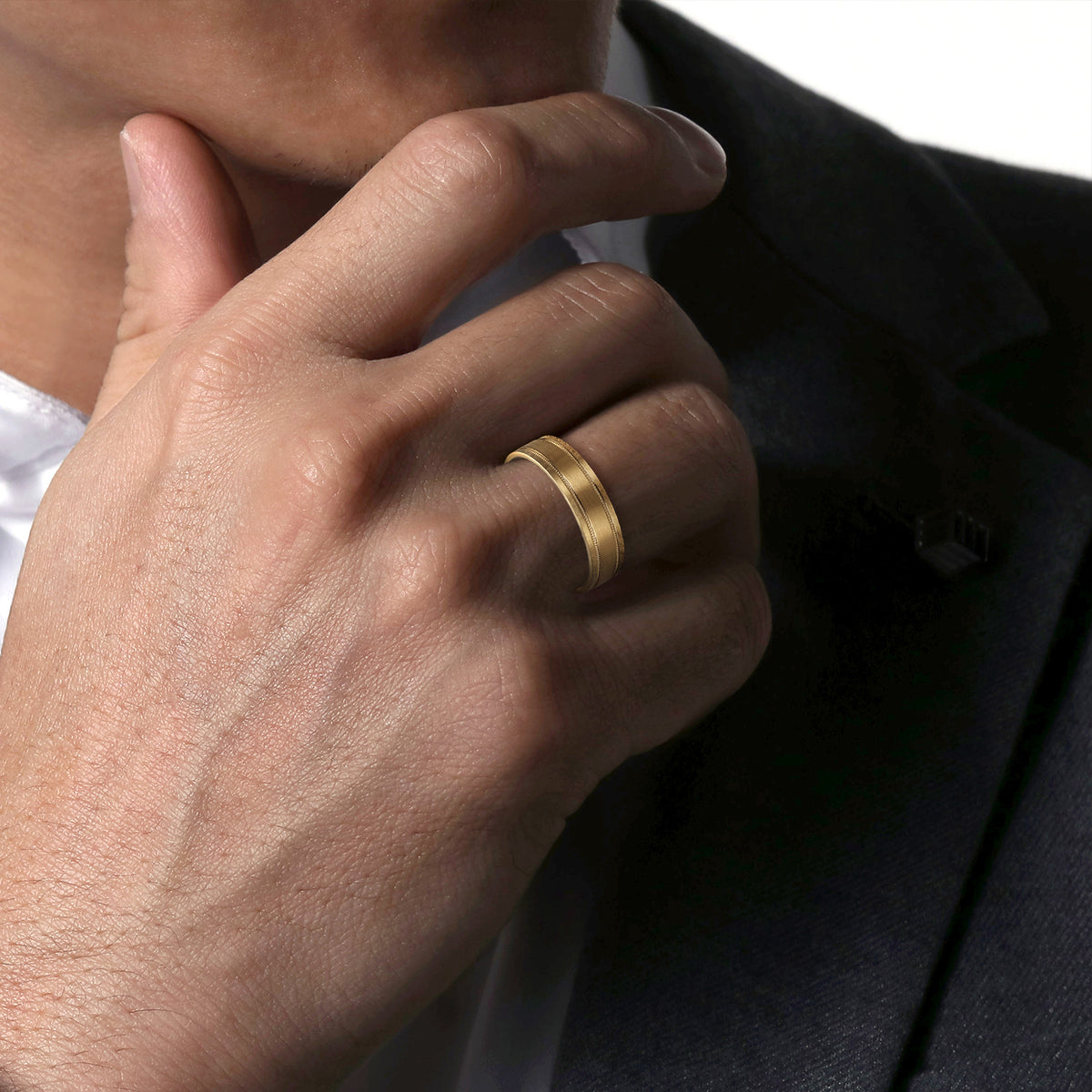 14K Yellow Gold 6mm Men's Wedding Band in Satin Finish - View 6