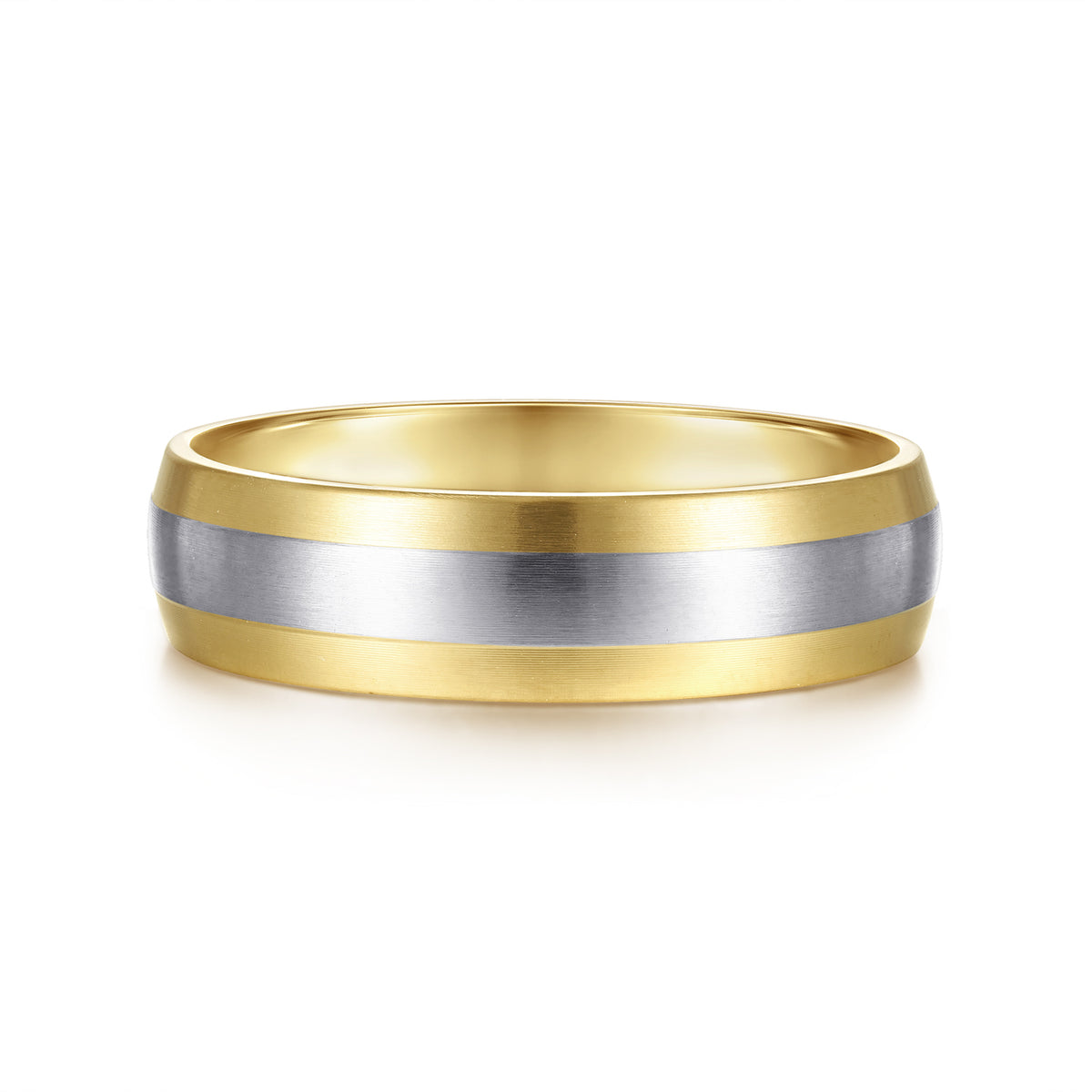 14K White-Yellow Gold 6mm Two Tone Men's Wedding Band in Satin Finish - View 1