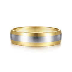 14K White-Yellow Gold 6mm Two Tone Men's Wedding Band in Satin Finish thumbnail 1