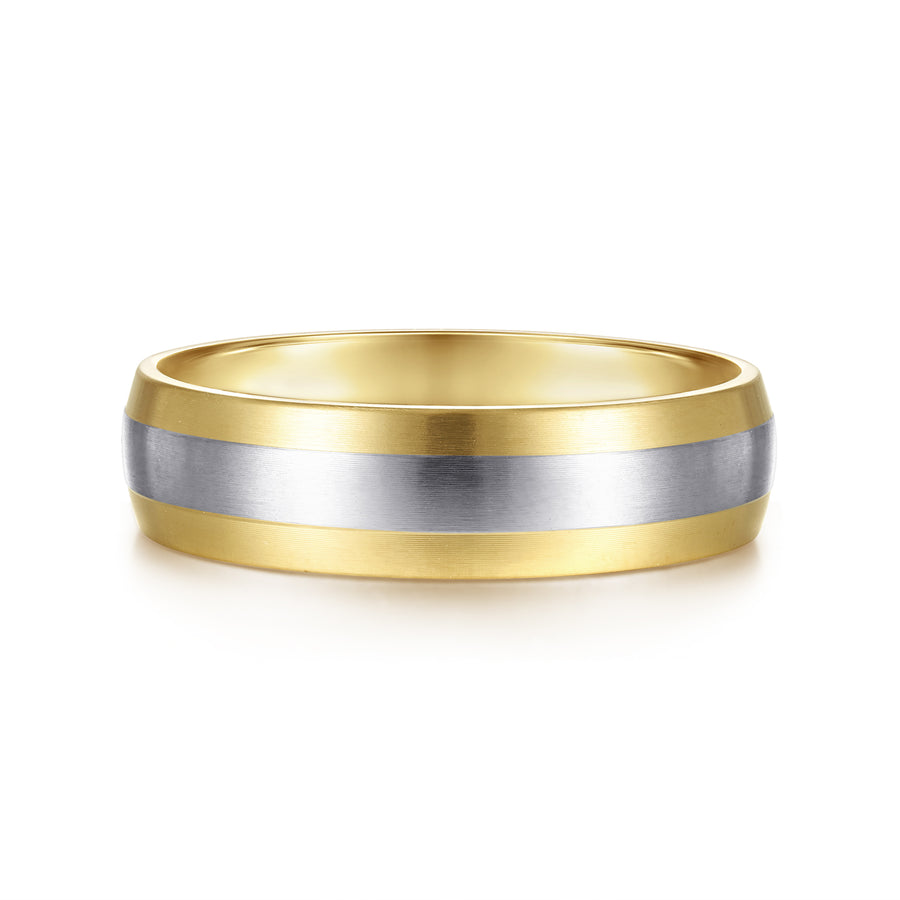 14K White-Yellow Gold 6mm Two Tone Men's Wedding Band in Satin Finish